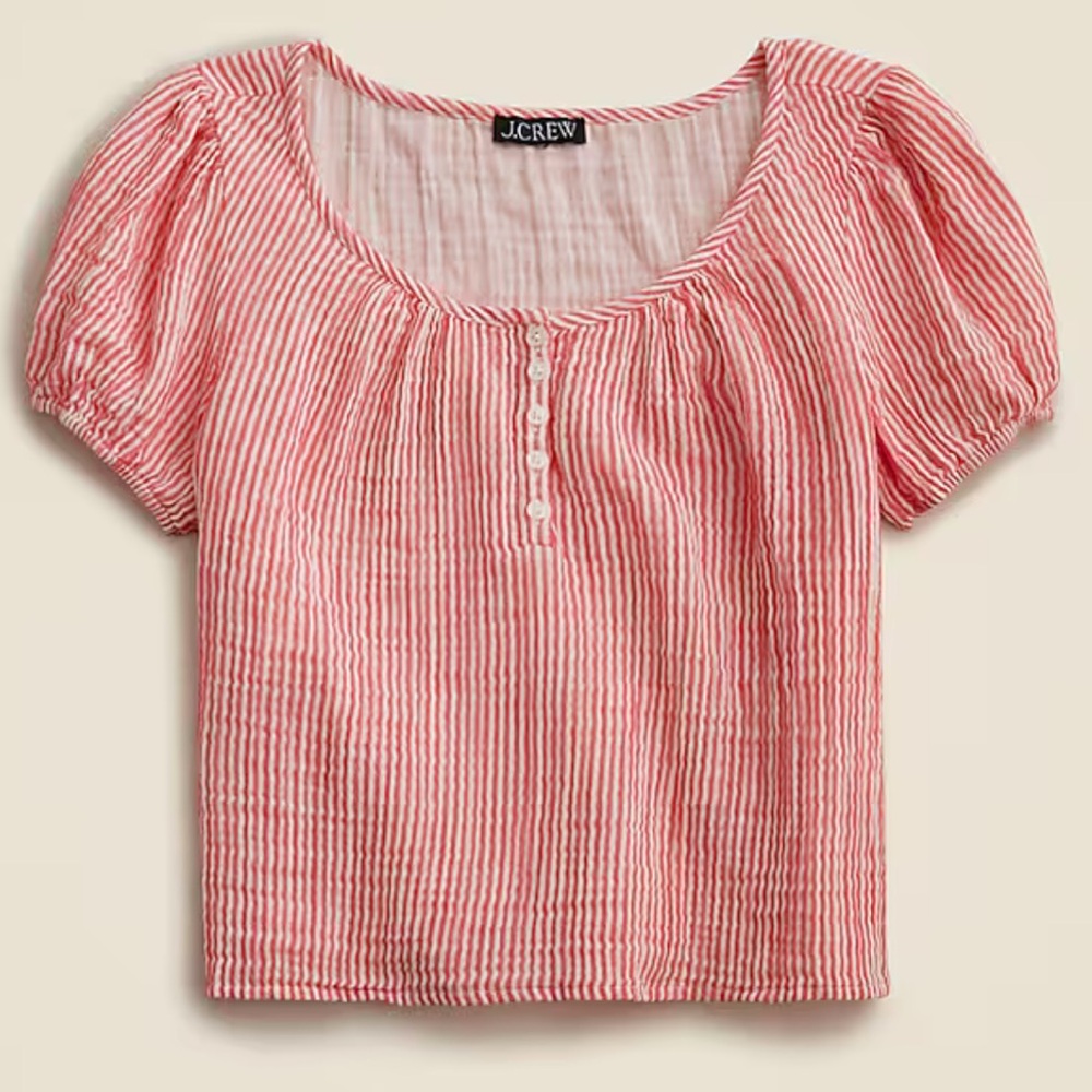 J. Crew Puff-sleeve henley in striped gauze